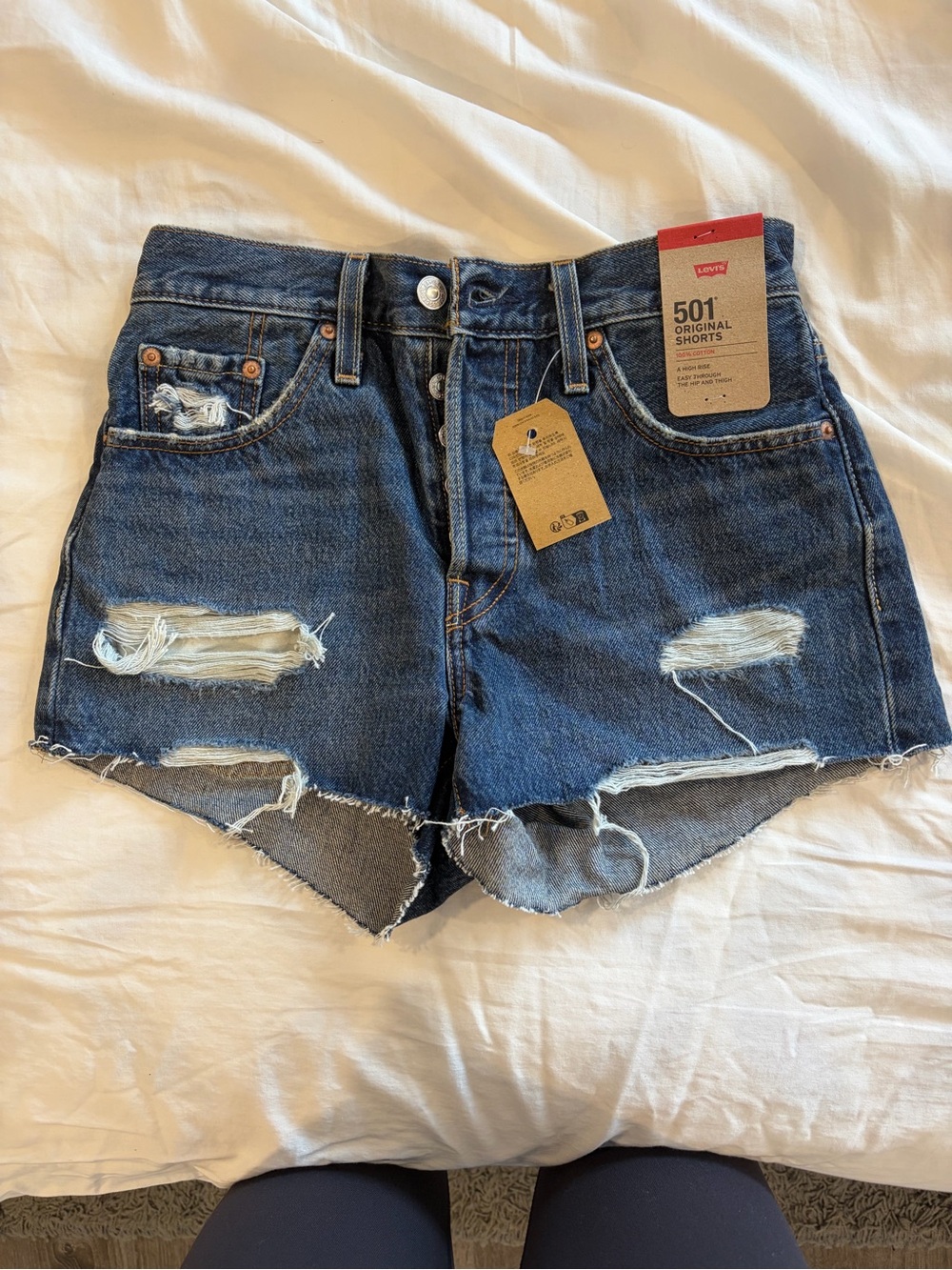 Levi's Dark Blue Distressed 501 Women's Denim Shorts